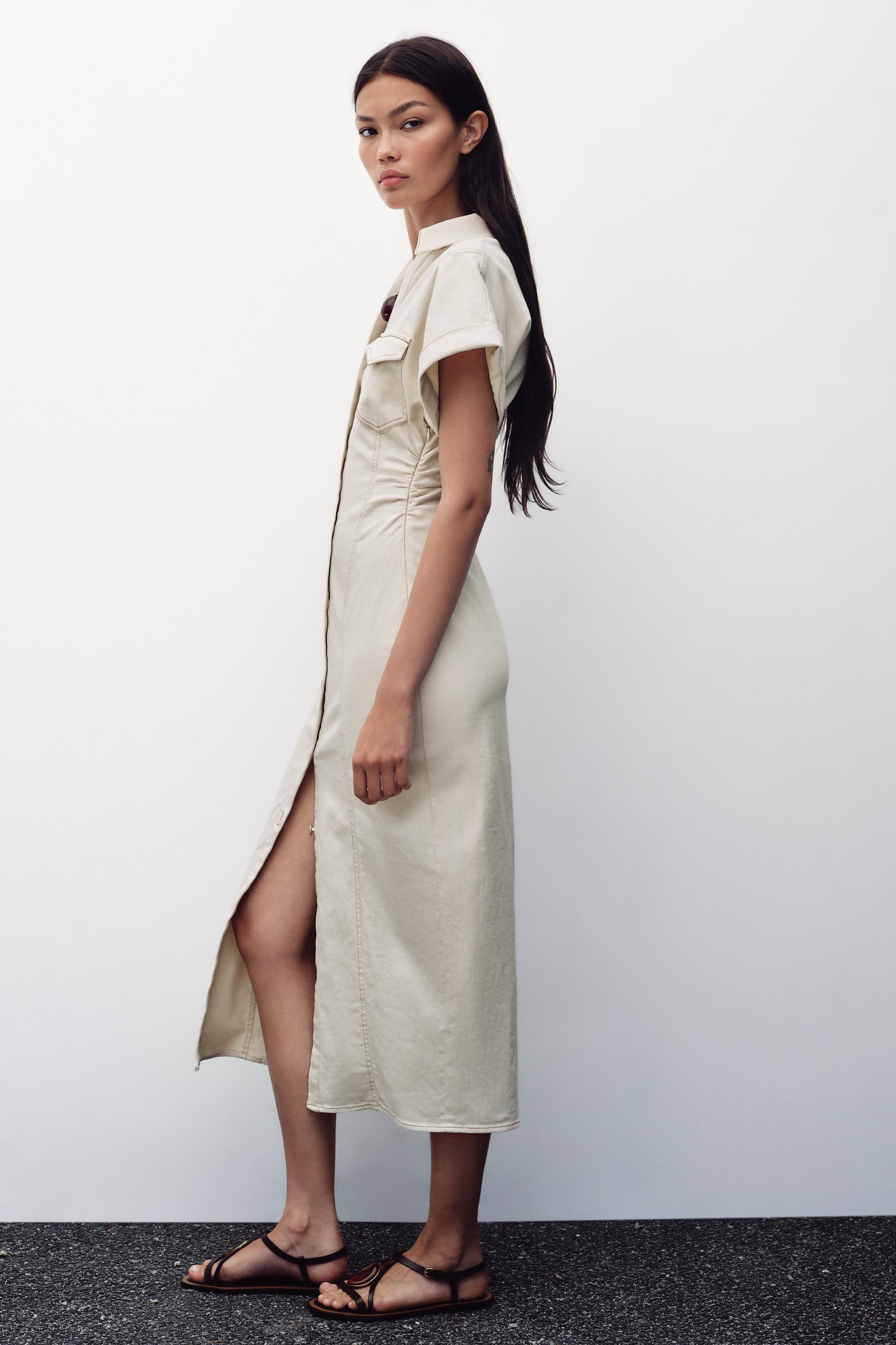 RUCHED WAIST MIDI DRESS